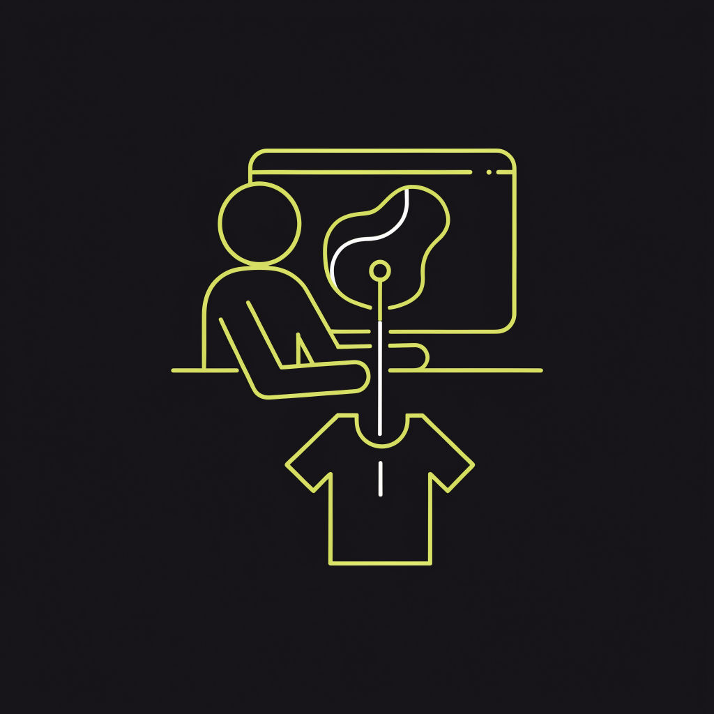 Person at a screen dropping artwork onto a blank shirt
