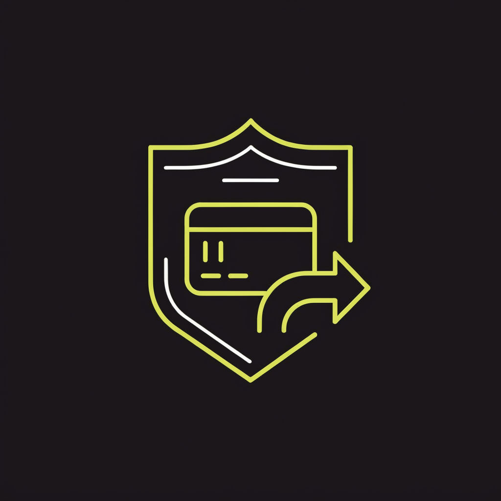 Secure checkout shield with a card and payment arrow